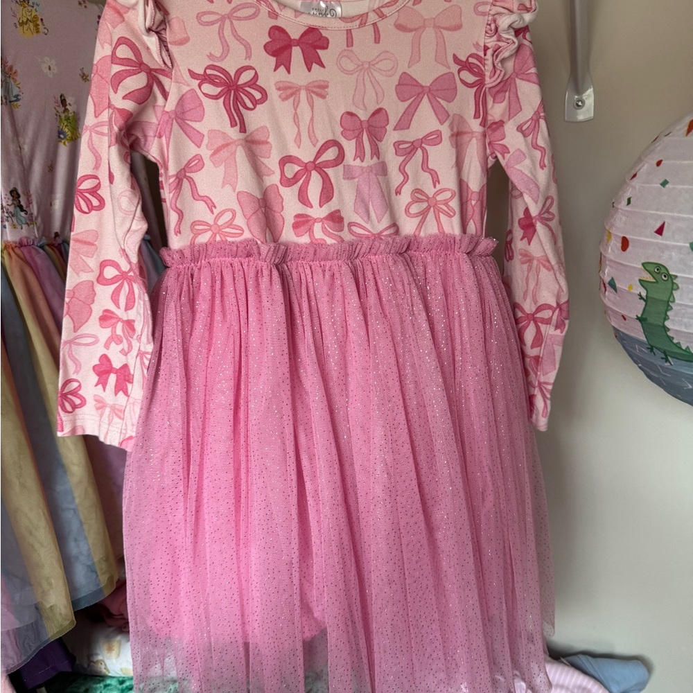 Pink Bow Patterned Kids Dress